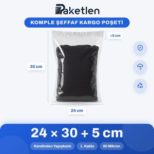 Komple Şeffaf Kargo Poşeti 24×30+5 cm