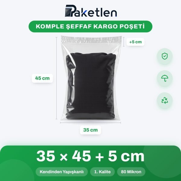 Komple Şeffaf Kargo Poşeti 35x45+5 cm